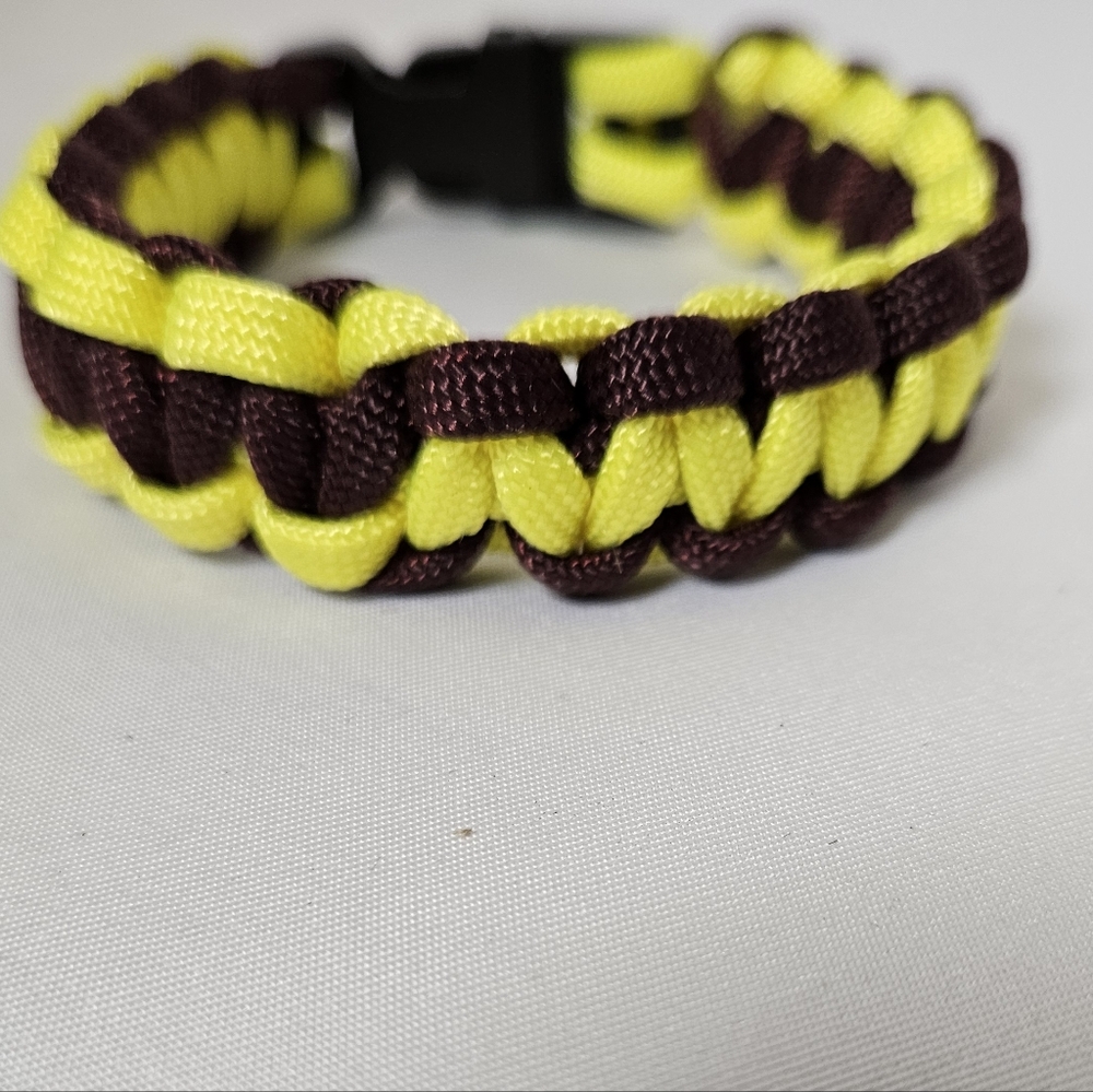 Handmade 550 Paracord Yellow and Burgundy Braided Bracelet Size 7.5"